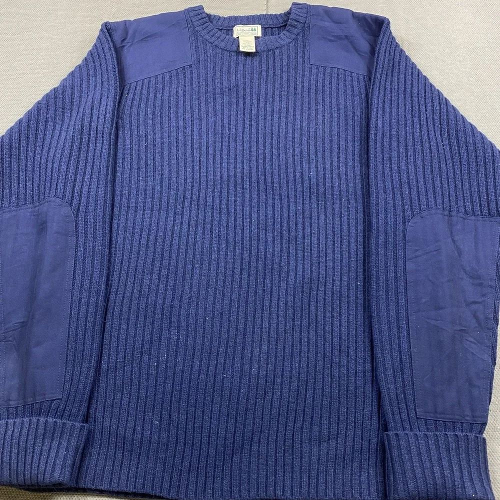 L.L Bean Sweater Mens XL Blue Pullover Wool Commando Henley Military Army